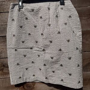 Vintage Talbots Gray and White Striped Pencil Skirt with Embroidery